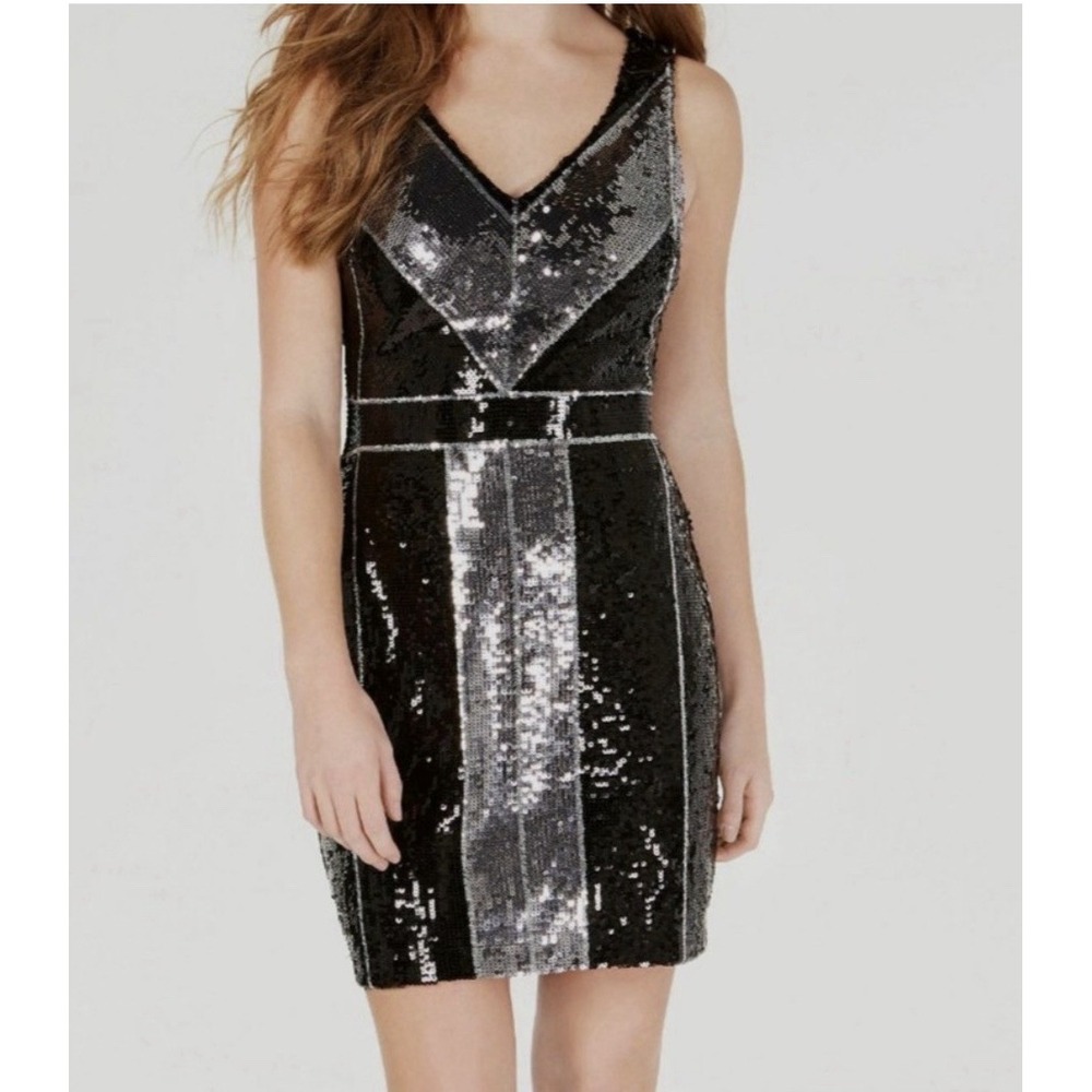 B. Darlin Sequin Cocktail Dress Womens 9/10 Black Silver Excellent IX57P365